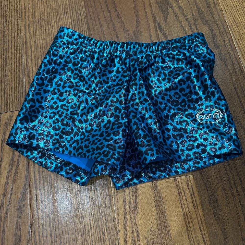 ! NEW Ozone Leotards Blue Leopard Print Gymnastics Shorts Size Adult XS